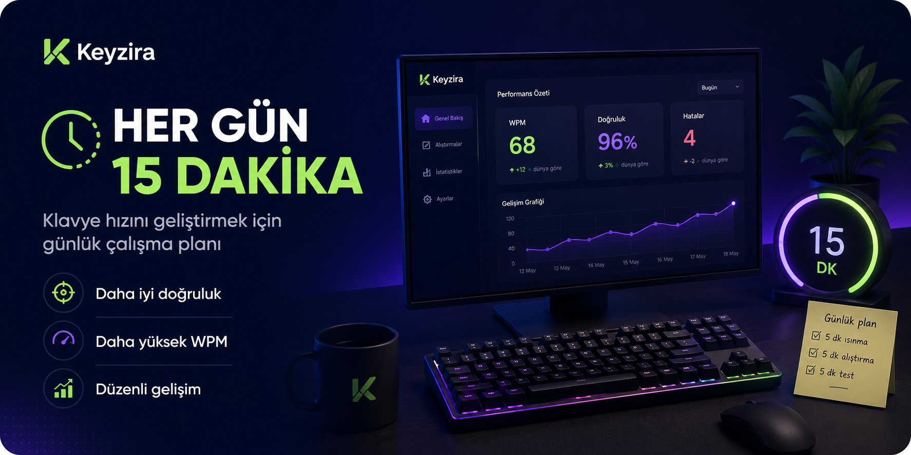 Klavye Hızını Her Gün Geliştirmek İçin 15 Dakikalık Çalışma Programı